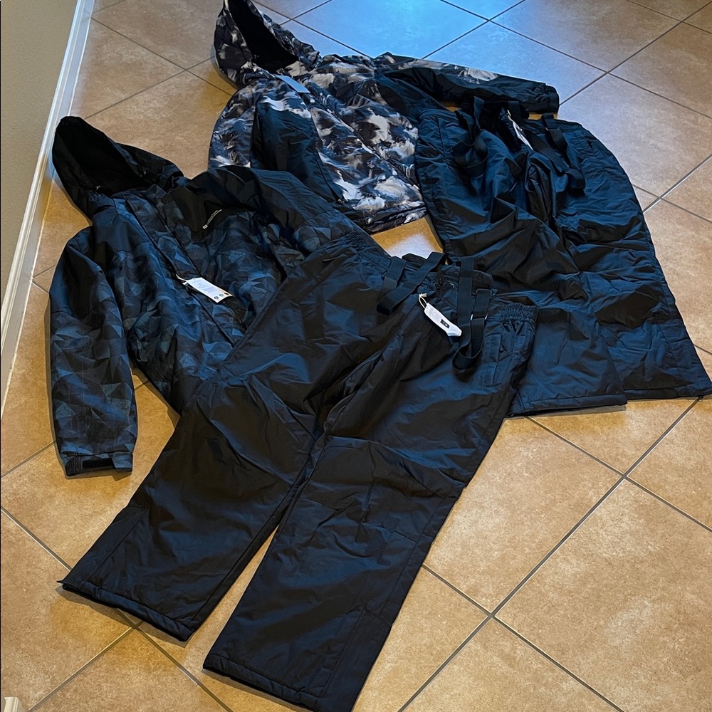 Black and Patterned Winter Jacket and Pants Set